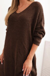 Dámské šaty Plus Size vlněné s výstřihem do V hnědá UNI