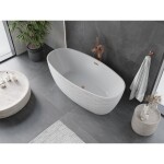 MEXEN/S - Olea volně stojící vana vzor 170 x 80, bílá, sifon a přepad měď kartáčovaná 52821708000-65