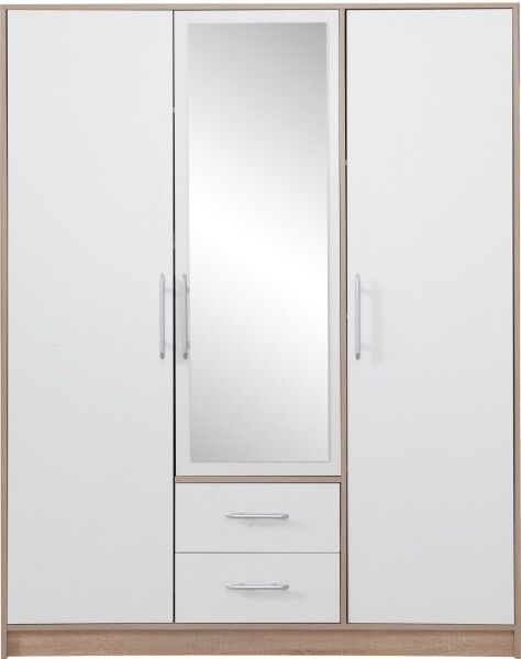 Šatní skříň Smart SR2 Varianta: Se zrcadlem, Barva korpusu + barva dveří: Dub sonoma + Bílá