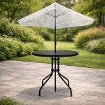 Kulatý zahradní stůl 80 cm s otvorem pro slunečník - černý