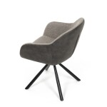 Židle jídelní, béžová látka a tmavě šedá látka v dekoru vintage kůže, černý kov, otočná P90°+ L90° s vratným mechanismem