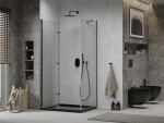 MEXEN/S - Lima sprchový kout zalamovací dveře 80 x 100, transparent, černý + Flat černá vanička se sifonem 856-080-100-70-00-4070B