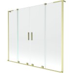 MEXEN/S - Velar L Duo dvoukřídlá posuvná vanová zástěna 200 x 150, transparent, zlatá kartáčovaná 896-200-003-02-55