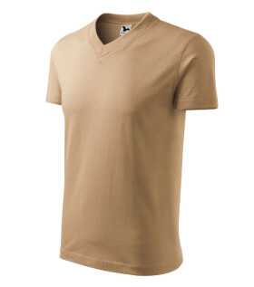 V-neck tričko unisex písková S