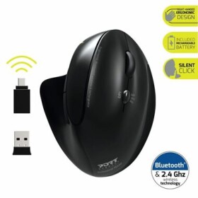 PORT CONNECT Ergonomic Rechargeable černá / bezdrátová ergonomická myš / USB-A 2.4GHz dongle / 1600 DPI (900706-BT)