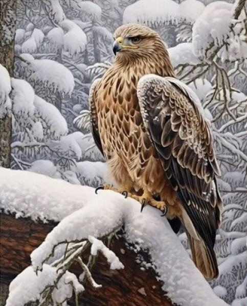 Diamantový obrázek - Orel v zimní krajině 30x40 cm