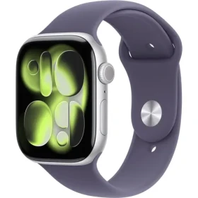 Apple Watch Series 11 GPS 46mm Stříbrné hliníkové tělo - Mlžně fialový sportovní řemínek M/L / 160–210 mm (MEVA4MP/A)