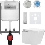 CERANO Závěsné WC s bidetem Basic/Cronus Premium - bílá lesklá - WC tlačítko Dualo/Stříbrná - pro zazdění - 59,3x38,4 cm