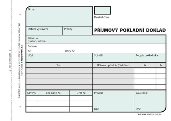 Příjmový doklad, A6, 2 × 50 listů, NCR