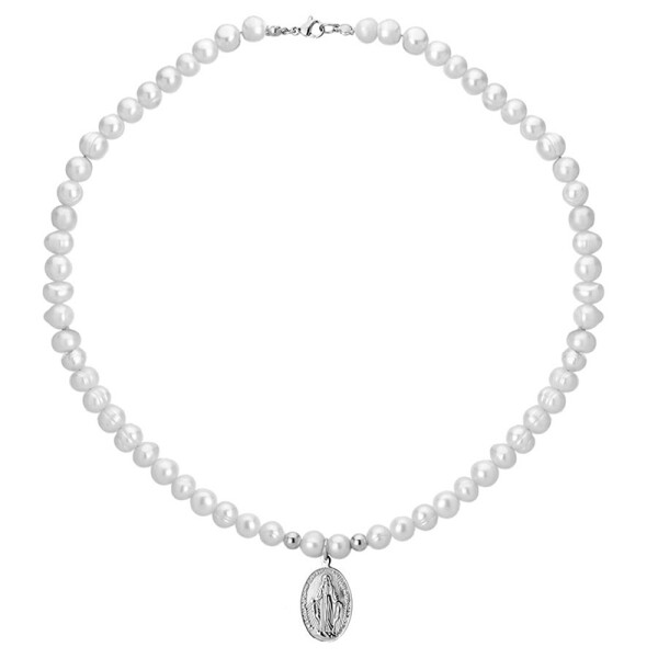 Perlový náhrdelník Celeste - medailonek Panna Maria, Stříbrná 41 cm + 3 cm (prodloužení)