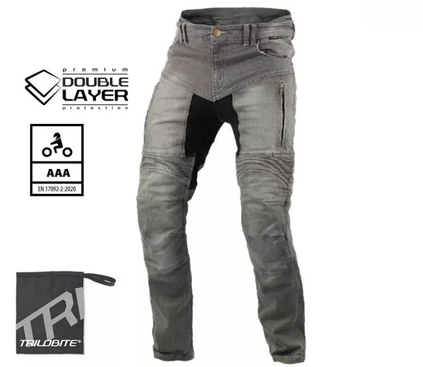 Pánské džíny na moto Trilobite Parado doublelayer Aaa slim fit light grey level 2 - 42 / šedá