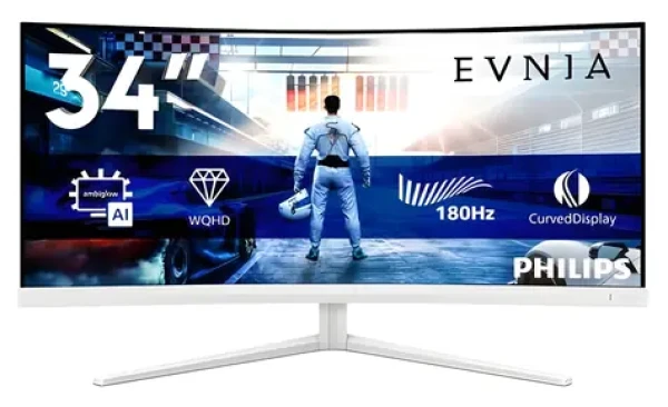 34" Philips Evnia 34M2C5501A bílá / Monitor / Curved Fast VA / WQHD 3440 x 1440 / 180Hz / 1ms / Ambiglow (34M2C5501A/00)
