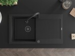 MEXEN/S - Leo granitový dřez 1-miska s odkapávačem včetně baterie Elia, černá/stříbrná metalik 6501-73-670101-70-B