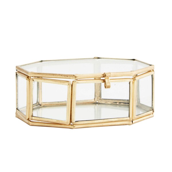 MADAM STOLTZ Skleněný box Clear Octagonal Brass, zlatá barva, čirá barva, sklo