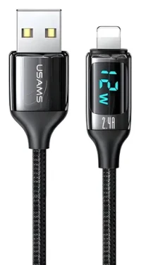 USAMS SJ543 U78 černá / Datový kabel / Lightning / 1.2 m / LED / 2.4A / Nylon (SJ543USB01)