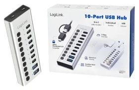 USB Hub 10 portů USB-A/C / USB rozbočovač / USB 3.2 / Přepínač zapnutí/vypnutí portů (UA0448)