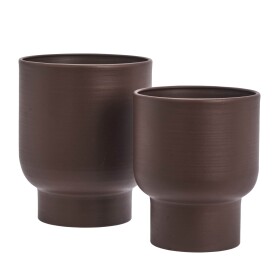 MADAM STOLTZ Venkovní obal na květináč Matt Ruby Wine Iron větší, hnědá barva, kov