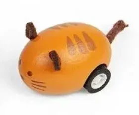 Bigjigs Toys Dřevěné natahovací zvířátko 1 ks Kočka oranžová