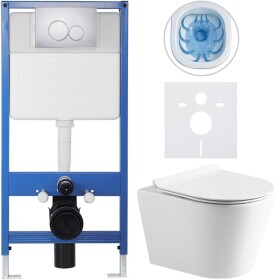 CERANO - Kompletní WC set Profi/Carlito - bílá lesklá - WC tlačítko Duo/Chrom - předstěnová instalace - 48,5x36,5 CER-8050BD84301