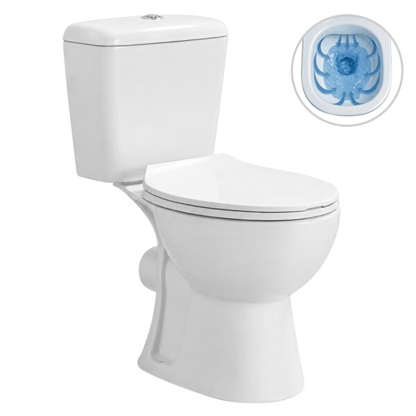 CERANO - WC kombi Dure, Rimless - bezokrajové splachování + PP sedátko - bílá lesklá - 72x36,5 CER-667760