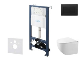 Kielle - Genesis New Set předstěnové instalace, kompaktního klozetu Gaia, Rimless, sedátka softclose a tlačítka Gemini New III, matná černá 30528SS90