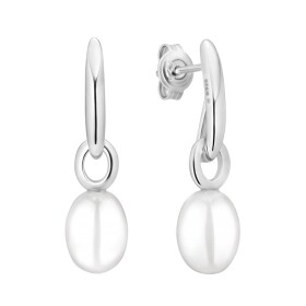 Stříbrné náušnice s bílou perlou Sara - stříbro 925/1000, Stříbrná Bílá
