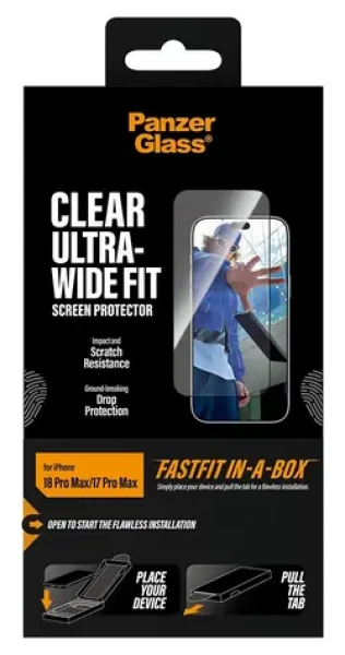 PanzerGlass Ultra-Wide FastFit pro iPhone 17/18 Pro Max / Ochranné sklo / Plně nalepovací / s aplikačním boxem (PG36232)