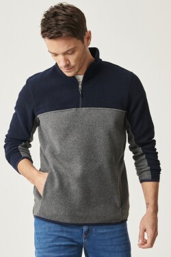 AC&Co Altınyıldız Classics Men's Navy Anthracite Melange Standard Fit Normal Fit Daily Comfort Two Color Fleece Sweatshirt