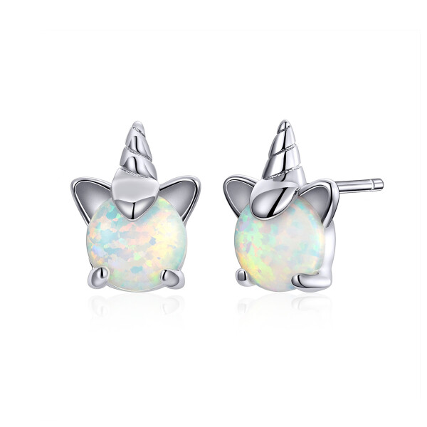 Elenys stříbrné náušnice Opálový jednorožec Unicorn