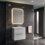 SAPHO - SET koupelnová skříňka CIRASA 50cm s úzkým umyvadlem a LED zrcadlem, 2x zásuvka, bílá lesk KSET-110