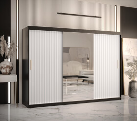 Šatní skříň Abi Riflo Wave 2 Barva korpusu: Černá, Rozměry: 250 cm, Dveře: Bílá se zrcadlem