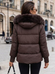 Dámská prošívaná bunda s kožešinovou kapucí, švestková, FashionStreet TY5891 S