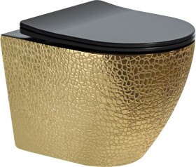 MEXEN - Lena Závěsná WC mísa včetně sedátka s slow-slim, duroplast, černá/zlatá vzor 30224078