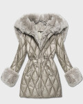 Béžová bunda s kožešinovou kapucí, která tvoří límec (T3-2635#-62) odstíny béžové XL (42)