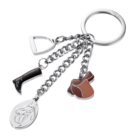 Troika klíčenka - kůň, třmen, sedlo, jezdecké boty (kovová, mix barev)