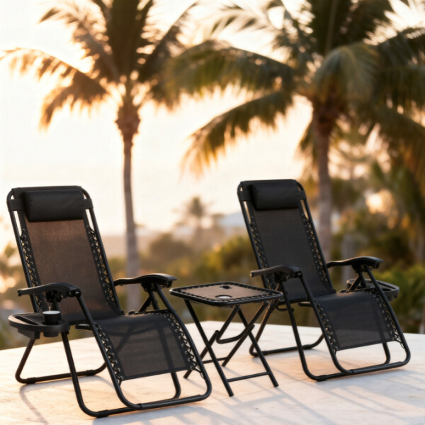 Sada 2 polohovacích zahradních židlí se stolem - černá