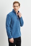 AC&Co Altınyıldız Classics Men's Indigo Standard Fit Normal Cut Zippered High Bato Neck Heat-Proof Fleece Sweatshirt