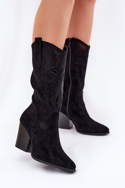 Děrované Kovalové Kozačky Na Podpatku Černé S.Barski HY51-606 41