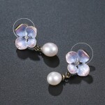 Náušnice s perlou a zirkony Daniela - květina, Barevná/více barev