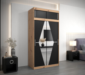Šatní skříň Abi Bo s nástavcem Barva korpusu: Dub artisan, Rozměry: 120 cm, Dveře: Černá