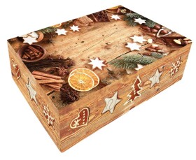 Alvarak vánoční krabice na cukroví bez okénka Hnědá vzor dřevo s perníčky 26 x 15 x 7 cm