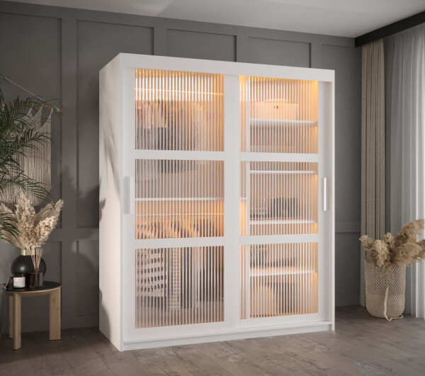 Šatní skříň Abi Flutes Rozměry: 150 cm, Barva korpusu + barva dveří: Bílá + Bílá