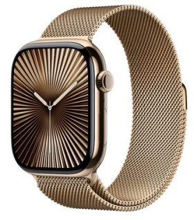 Apple Watch Series 10 GPS+Cellular 46mm Zlaté titanové tělo - Zlatý milánský tah (S/M) / 130–180 mm (MC7T4)