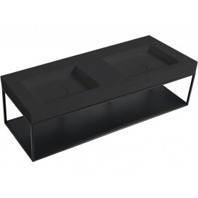 CERANO - Dvojumyvadlo z litého mramoru Dualia s podpěrnou konzolí - nástěnné - černá matná - 133x46x45 CER-WA08-B08SH