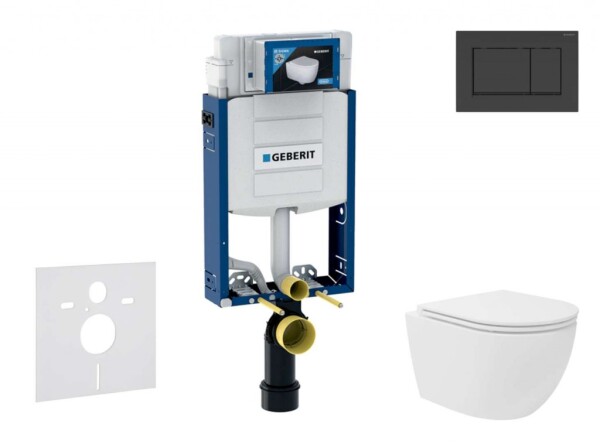 GEBERIT - Kombifix Set předstěnové instalace, kompaktního klozetu Oudee Vortex a sedátka softclose, tlačítko Sigma30, matná černá/černá SANI15CA5129