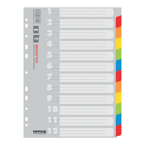 Office Products rozlišovač číselný 1-12, A4, karton, 12 listů, mix barev