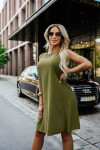 296-14 VICTORIA Trapézové šaty bez rukávů se zavazováním v pase - khaki barva M