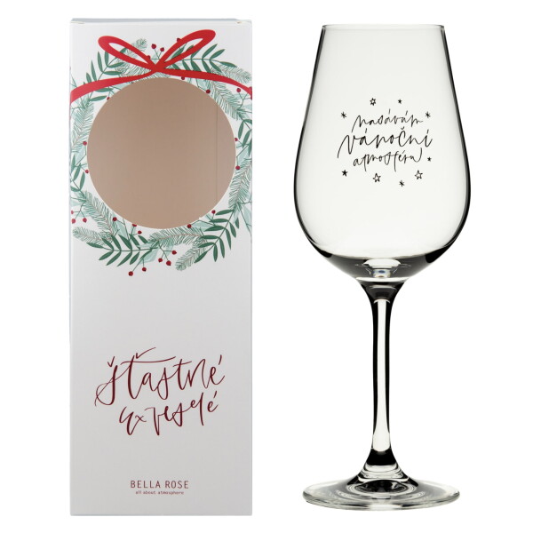 Bella Rose Sklenice na víno Nasávám vánoční atmosféru + vánoční krabička, čirá barva, sklo, 350 ml