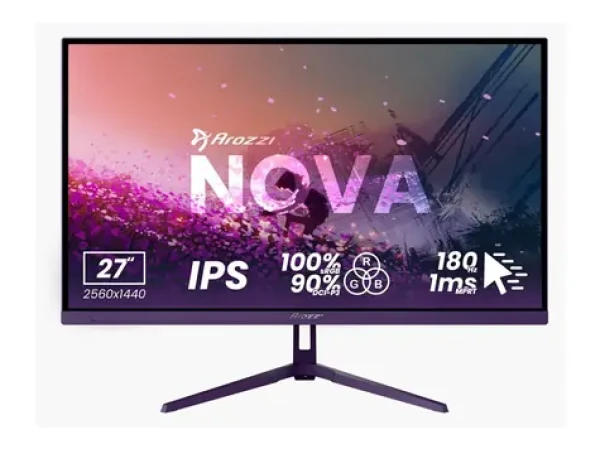 27" Arozzi Nova 27T2K180 fialová / Monitor / IPS / QHD 2560x1440 / 180Hz / 1ms / 2x HDMI + 2x DP (AZ-NO-27T2K180-PP)