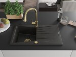 MEXEN/S - Cesar granitový dřez 1 s odkapávačem včetně baterie Elia, černá/zlatá metalik 6514-75-670101-50